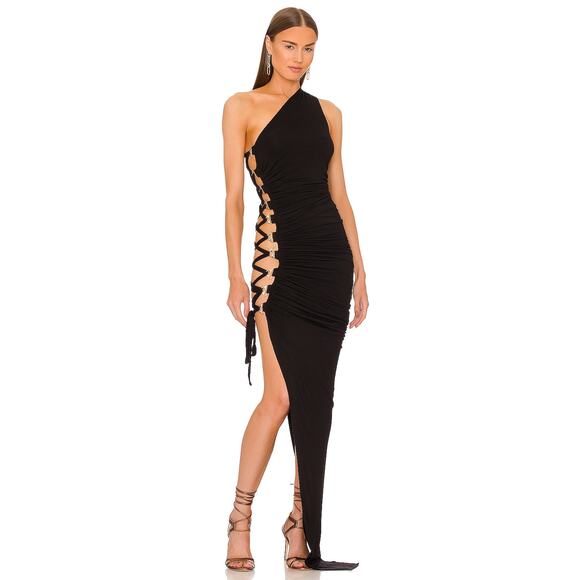 NEW Michael Costello x REVOLVE Merrick Maxi Dress One Shoulder Black Size S - Picture 1 of 15